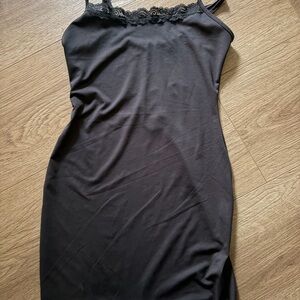 Black Lace-Trim Slip Dress
